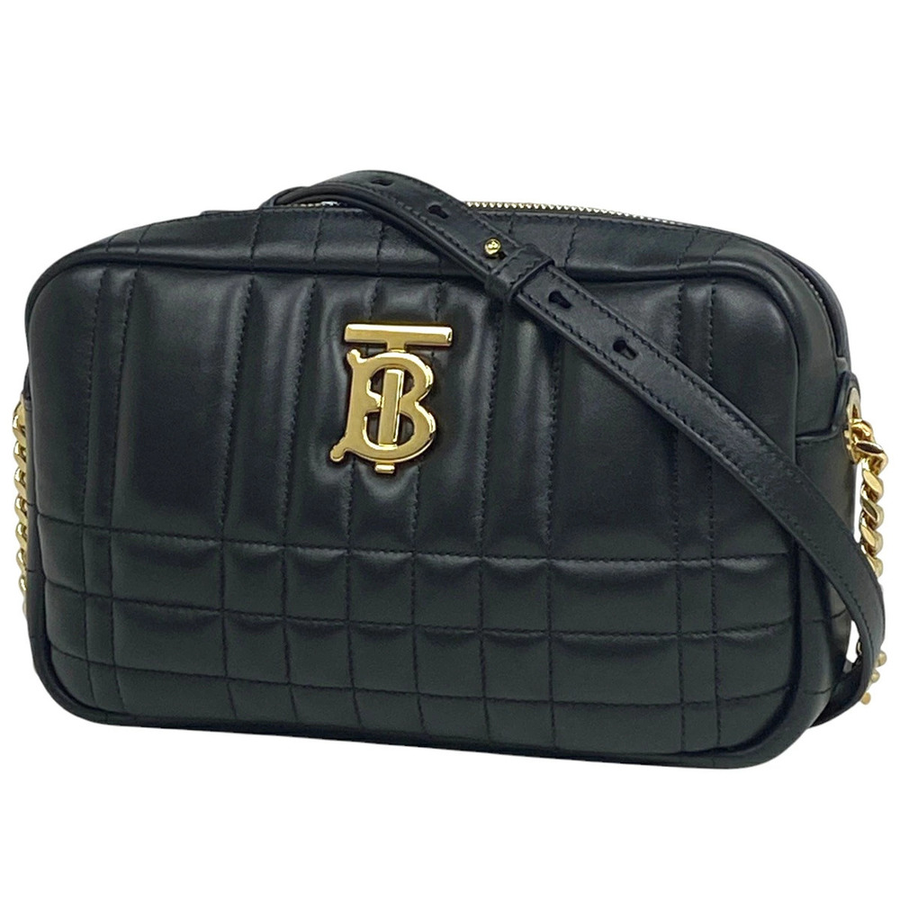 Burberry Laura Chain Shoulder Bag Quilted Leather Black